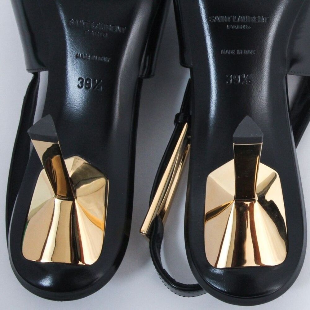 Saint Laurent YSL Lee Slingback Pumps Black Leather Gold Heel Shoes 39.5 NIB - Picture 13 of 13
